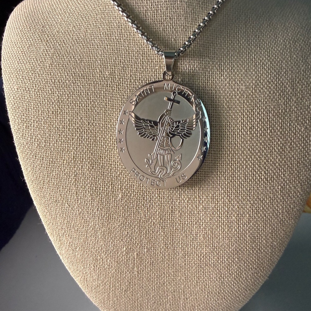 Silver Saint Michael Pendant Necklace
